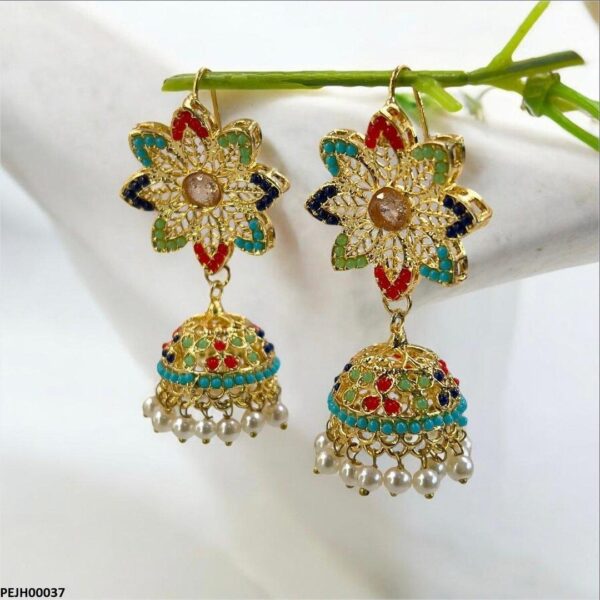 Multi Flower Pearl Drop Jhumki